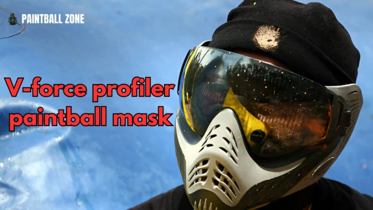 V-Force Profiler Paintball Mask showcasing its sleek design and wide-angle lens on a paintball field.